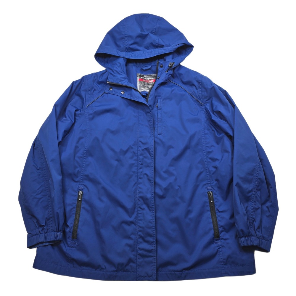 Eddie Bauer Weather Edge Jacket Womens 2X 3X Plus Blue Hooded‎ Rain Wind